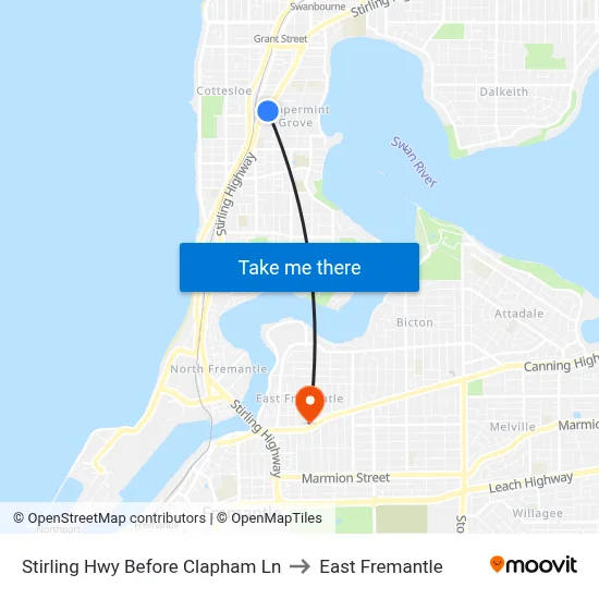 Stirling Hwy Before Clapham Ln to East Fremantle map