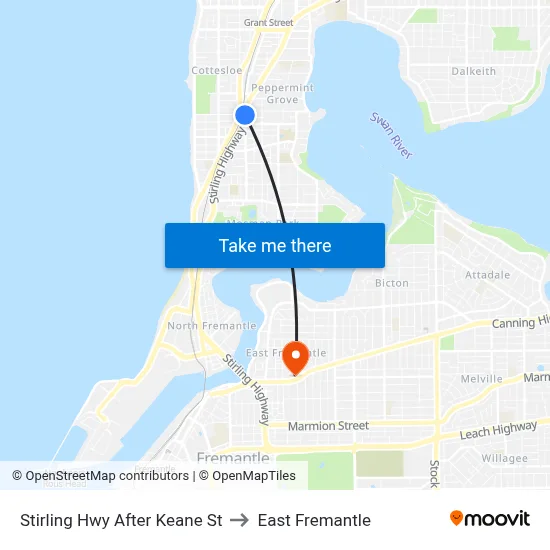 Stirling Hwy After Keane St to East Fremantle map