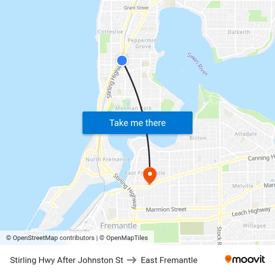 Stirling Hwy After Johnston St to East Fremantle map