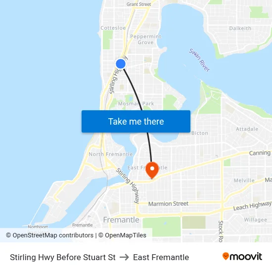 Stirling Hwy Before Stuart St to East Fremantle map