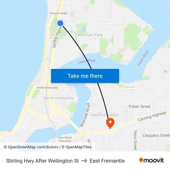 Stirling Hwy After Wellington St to East Fremantle map