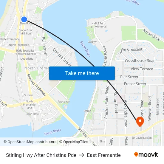 Stirling Hwy After Christina Pde to East Fremantle map