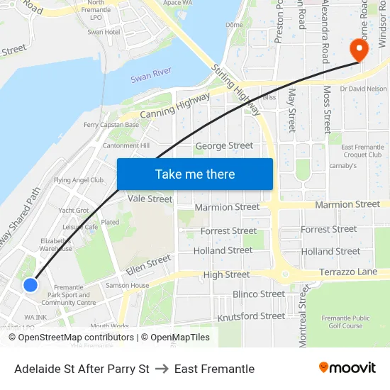 Adelaide St After Parry St to East Fremantle map