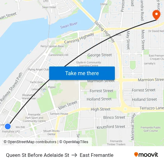 Queen St Before Adelaide St to East Fremantle map