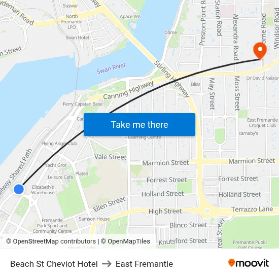Beach St Cheviot Hotel to East Fremantle map