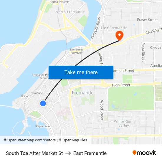 South Tce After Market St to East Fremantle map