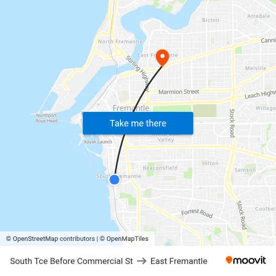 South Tce Before Commercial St to East Fremantle map
