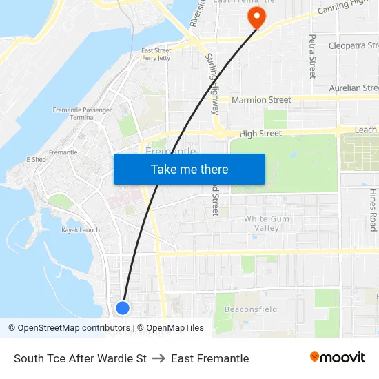 South Tce After Wardie St to East Fremantle map