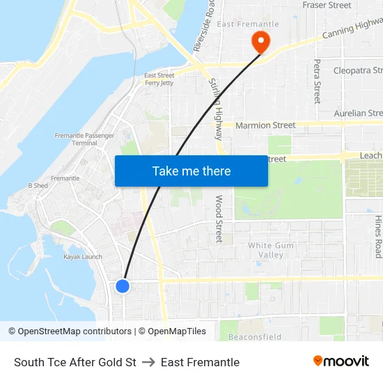 South Tce After Gold St to East Fremantle map