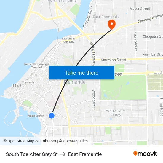 South Tce After Grey St to East Fremantle map