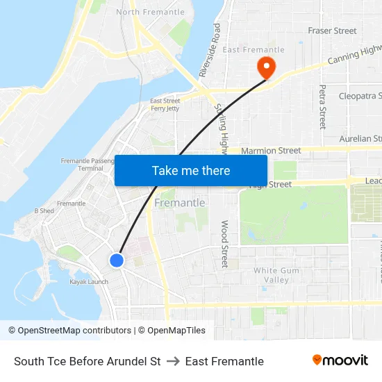 South Tce Before Arundel St to East Fremantle map