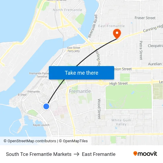 South Tce Fremantle Markets to East Fremantle map