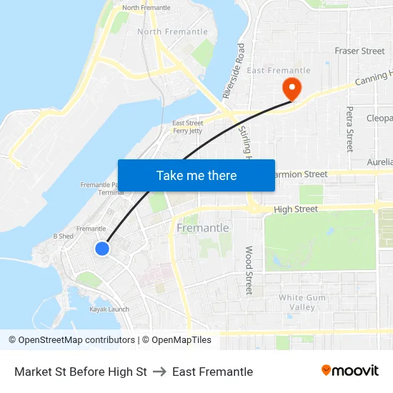 Market St Before High St to East Fremantle map
