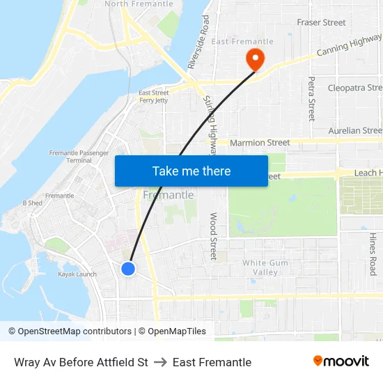 Wray Av Before Attfield St to East Fremantle map