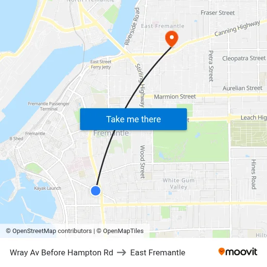 Wray Av Before Hampton Rd to East Fremantle map