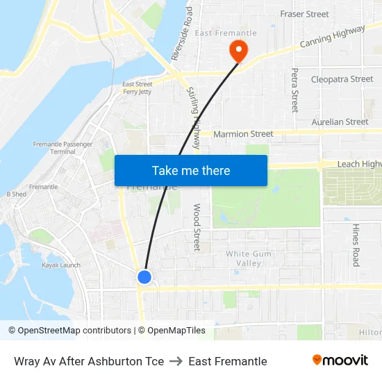 Wray Av After Ashburton Tce to East Fremantle map