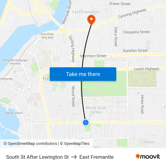 South St After Lewington St to East Fremantle map