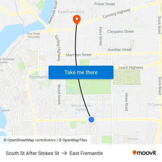 South St After Stokes St to East Fremantle map