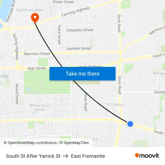 South St After Yarrick St to East Fremantle map
