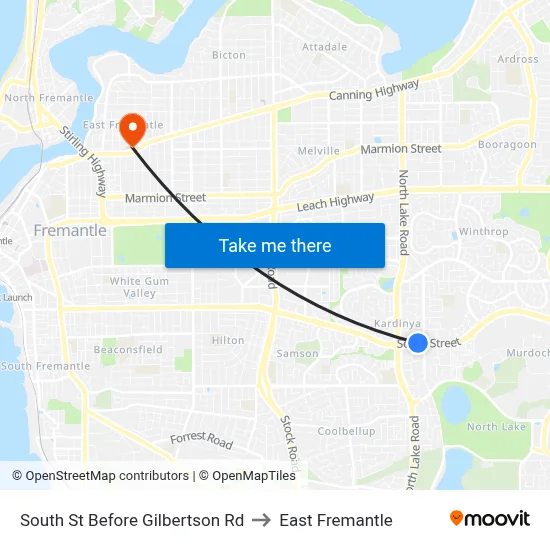 South St Before Gilbertson Rd to East Fremantle map
