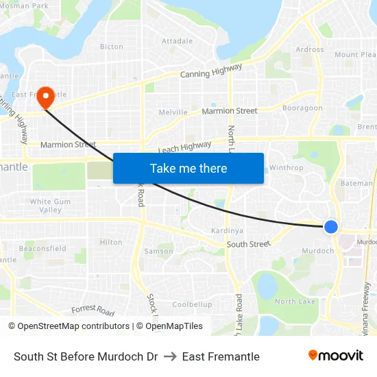 South St Before Murdoch Dr to East Fremantle map