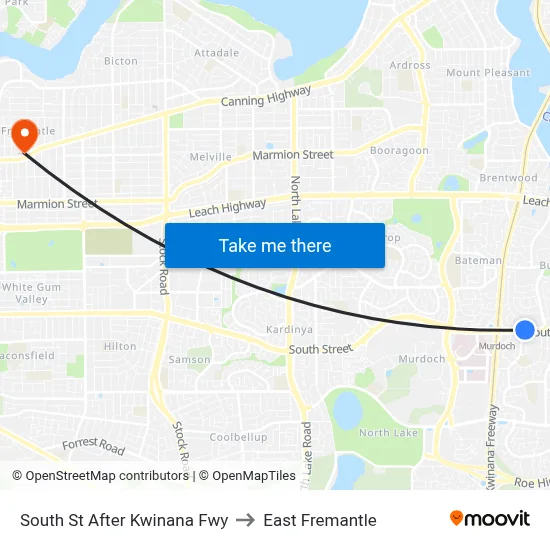 South St After Kwinana Fwy to East Fremantle map