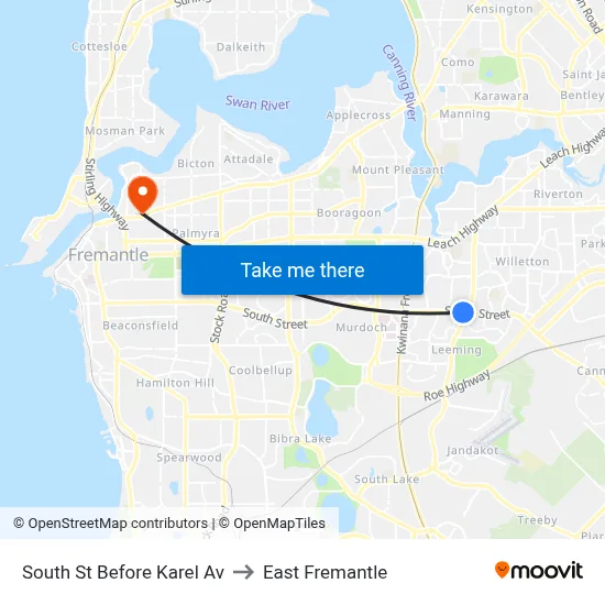 South St Before Karel Av to East Fremantle map