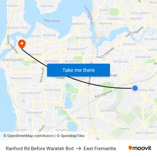 Ranford Rd Before Waratah Bvd to East Fremantle map