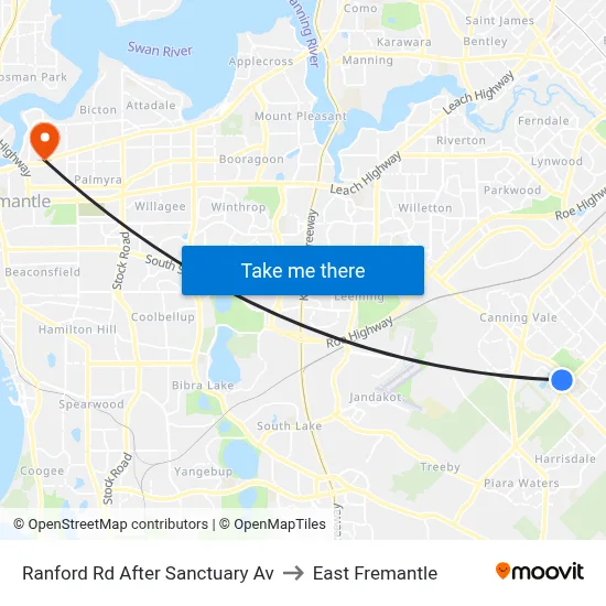 Ranford Rd After Sanctuary Av to East Fremantle map