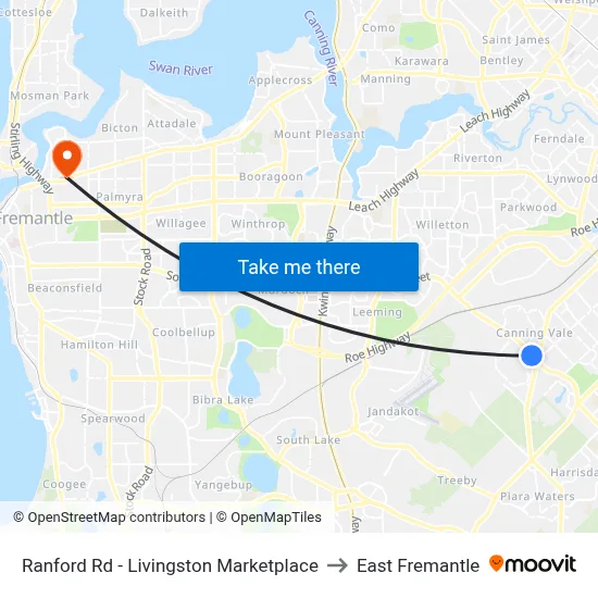 Ranford Rd - Livingston Marketplace to East Fremantle map