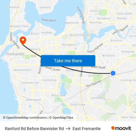 Ranford Rd Before Bannister Rd to East Fremantle map
