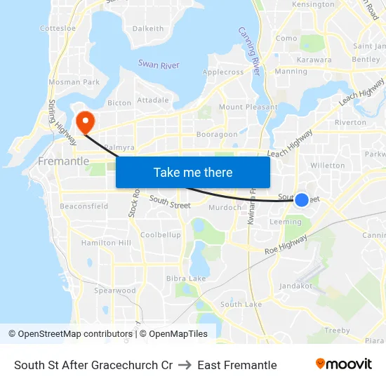 South St After Gracechurch Cr to East Fremantle map