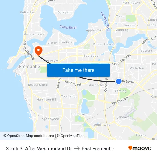 South St After Westmorland Dr to East Fremantle map