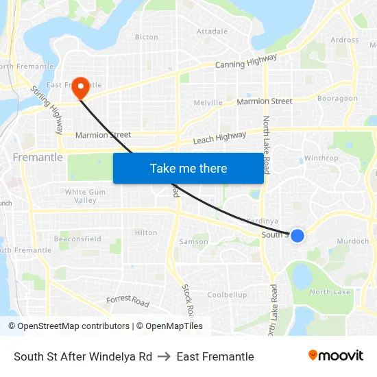 South St After Windelya Rd to East Fremantle map