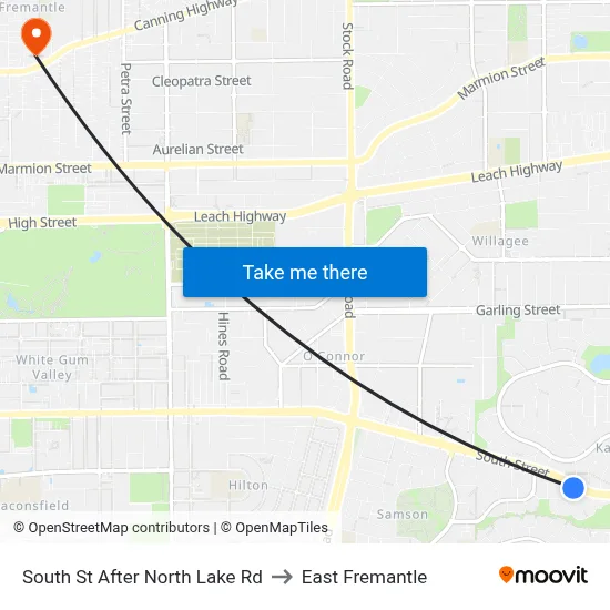 South St After North Lake Rd to East Fremantle map