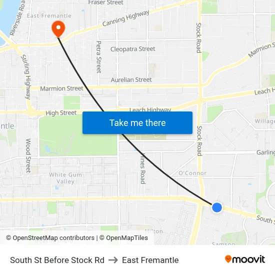 South St Before Stock Rd to East Fremantle map