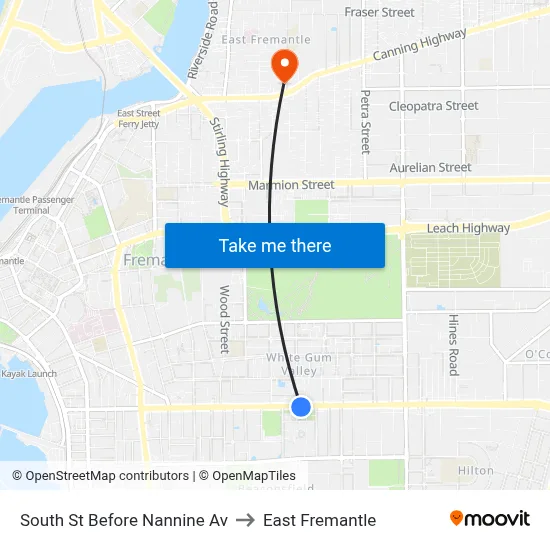 South St Before Nannine Av to East Fremantle map