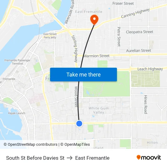 South St Before Davies St to East Fremantle map