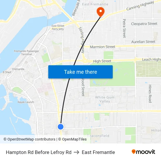 Hampton Rd Before Lefroy Rd to East Fremantle map