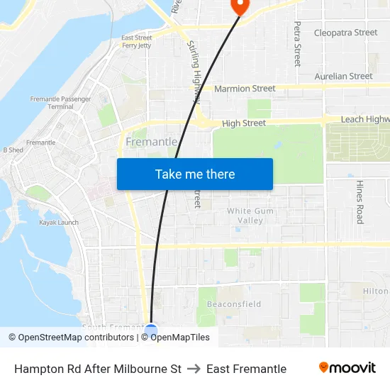 Hampton Rd After Milbourne St to East Fremantle map