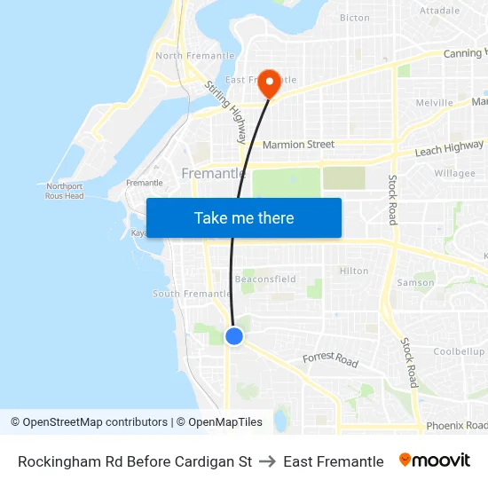 Rockingham Rd Before Cardigan St to East Fremantle map