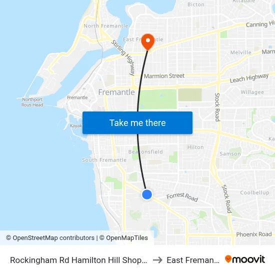 Rockingham Rd Hamilton Hill Shop Ctr to East Fremantle map