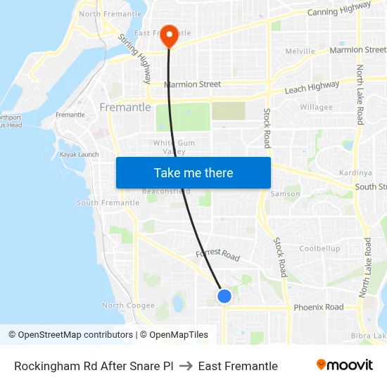 Rockingham Rd After Snare Pl to East Fremantle map