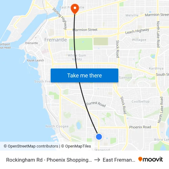 Rockingham Rd - Phoenix Shopping Ctr to East Fremantle map