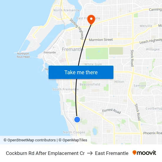 Cockburn Rd After Emplacement Cr to East Fremantle map