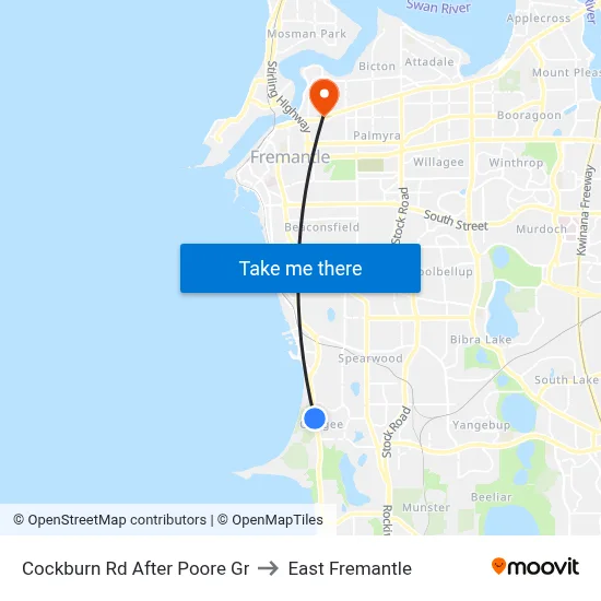 Cockburn Rd After Poore Gr to East Fremantle map