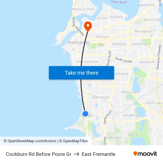 Cockburn Rd Before Poore Gr to East Fremantle map