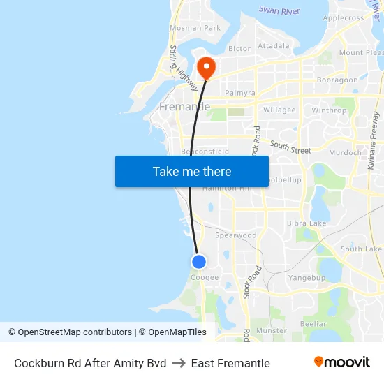 Cockburn Rd After Amity Bvd to East Fremantle map