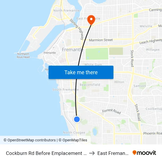 Cockburn Rd Before Emplacement Cr to East Fremantle map