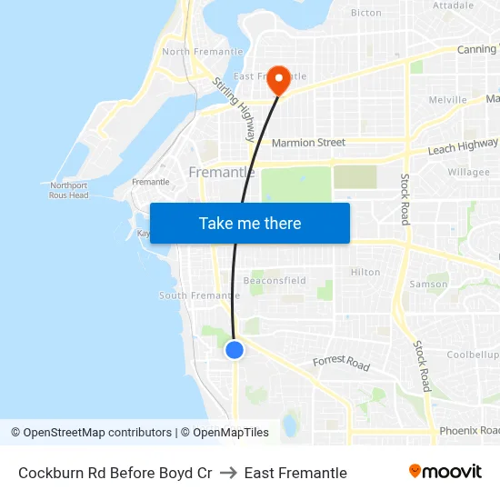 Cockburn Rd Before Boyd Cr to East Fremantle map
